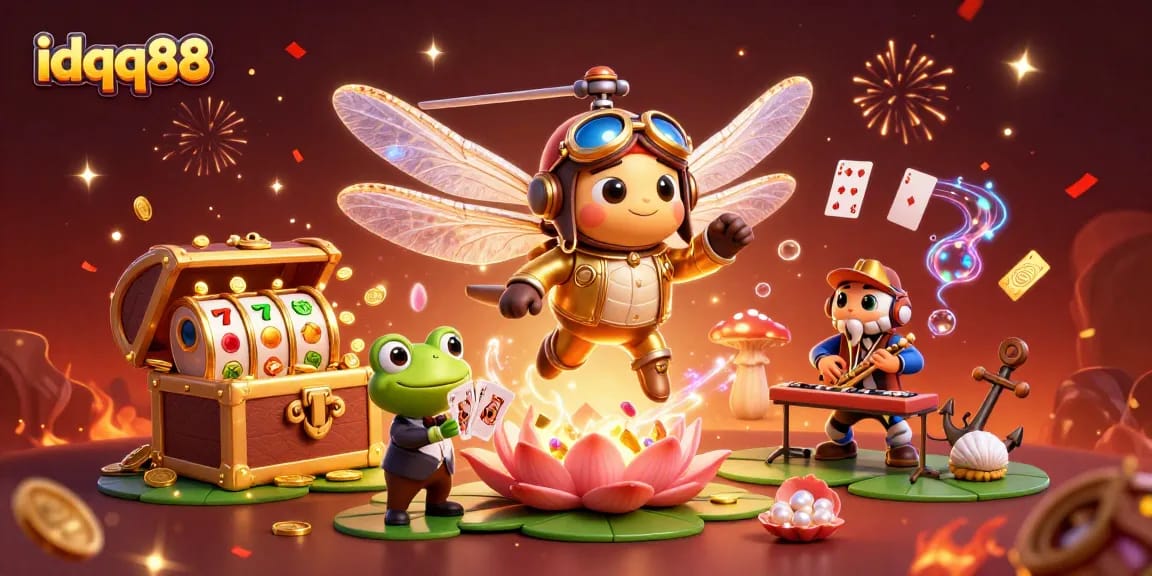 Experience thrilling slots with idqq88 as the dragonfly pilot oversees the lively casino scene.