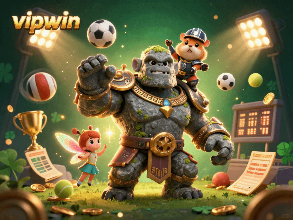 Experience thrilling gameplay at vipwin with an enchanting 3D illustration of a golem guardian.