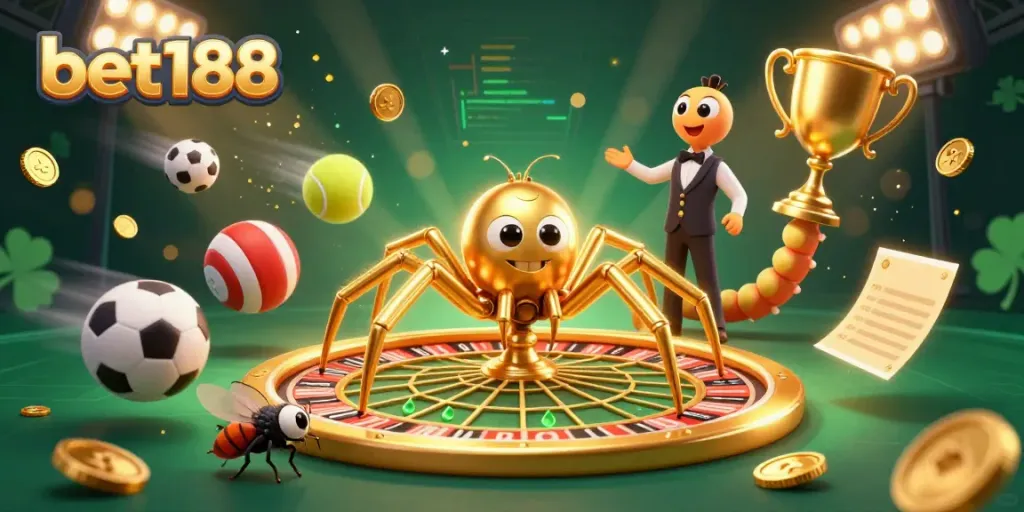 Experience thrilling betting action with the dynamic bet188 scene showcasing sporty elements and a golden web roulette.
