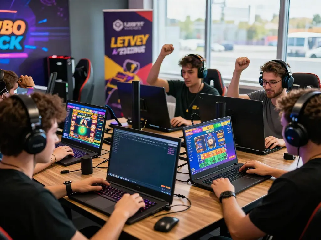 A80 gaming platform scene with diverse players engaged in various online games, showcasing excitement and community.
