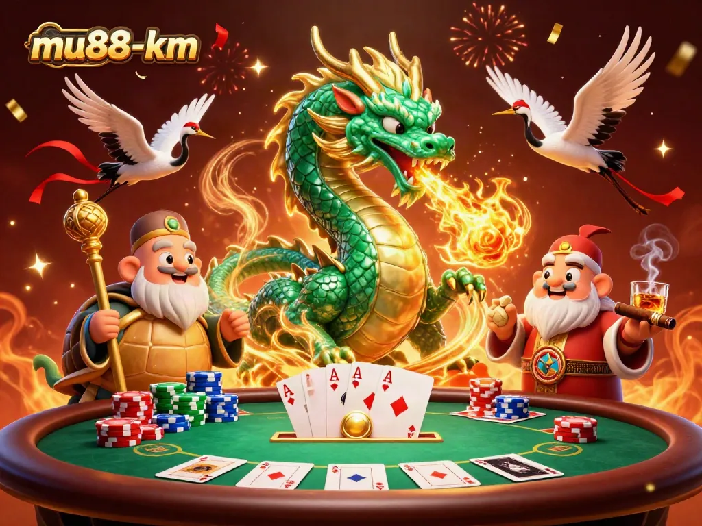 Engage in exciting gameplay at mu88-km, featuring a jade dragon and festive casino elements.