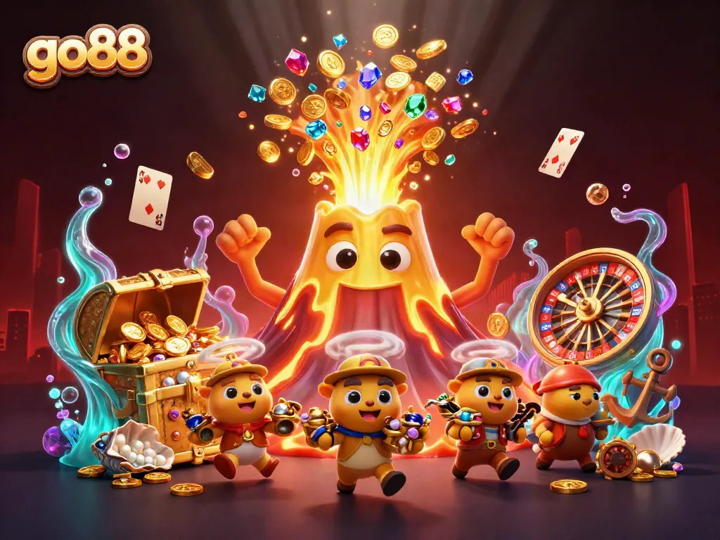 Experience the excitement of go88 with a vibrant 3D casino volcano erupting treasure!