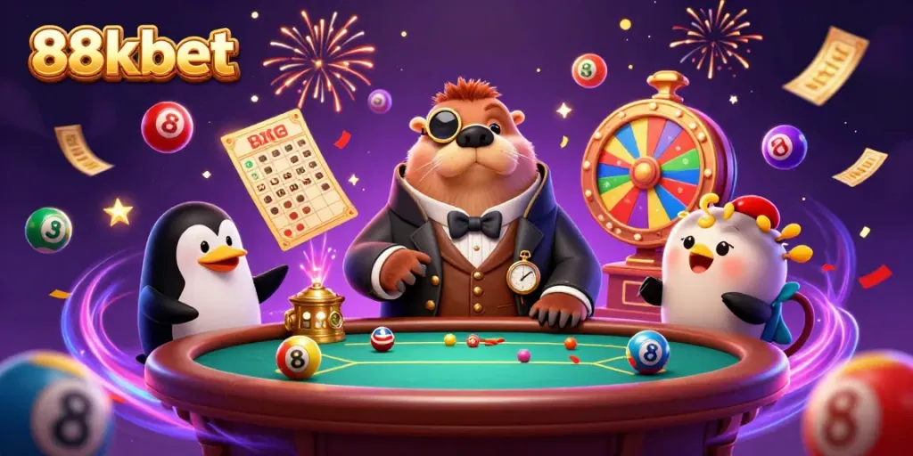 Experience thrilling underwater poker with 88kbet's vibrant casino scene featuring a walrus and friends.