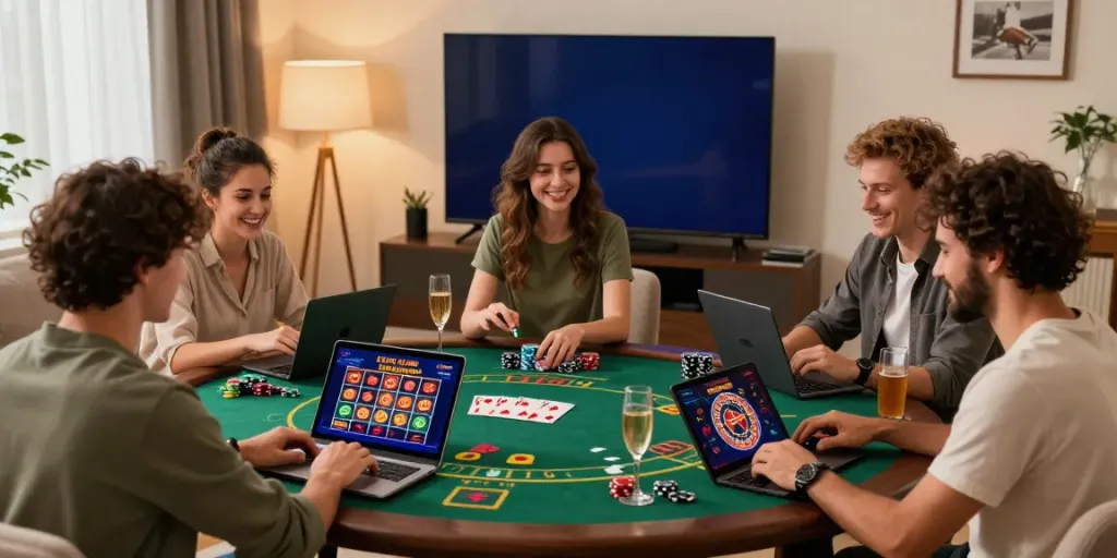 Players enjoying Casino En Ligne games in a cozy home setting.