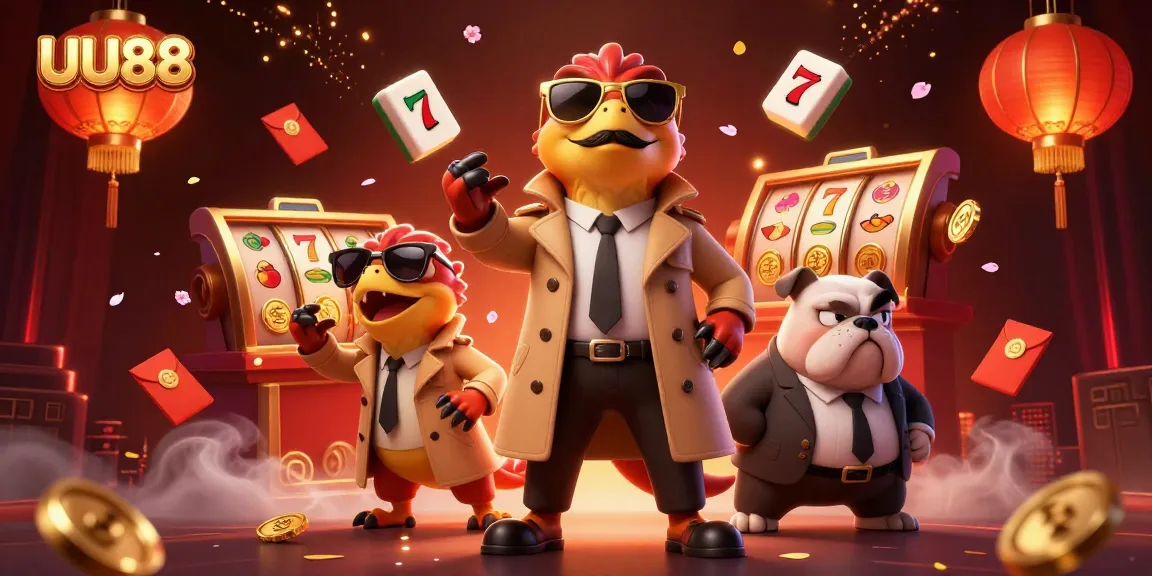 Experience UU88's thrilling gaming with dynamic raptors and vibrant casino elements in a stunning 3D scene.