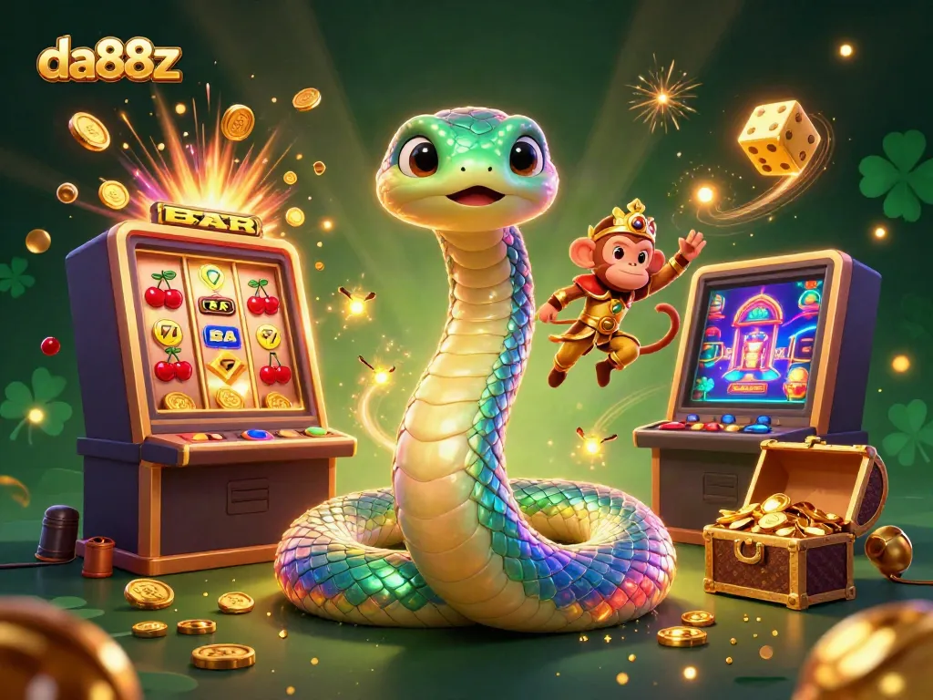 Spin fortunes with da88z as a vibrant rainbow serpent and monkey king dazzle around a jackpot explosion.