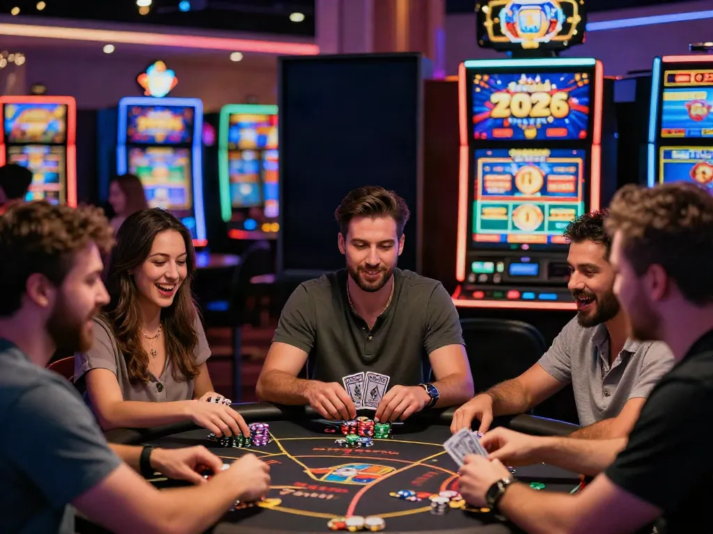 Casino bonus sans depot players engaging with vibrant slot machines and gaming tables in an exciting atmosphere.