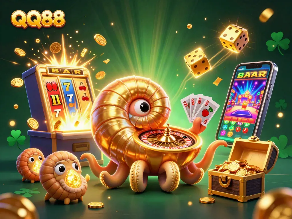 Engage with QQ88's vibrant world of gaming, showcasing a thrilling casino scene with dynamic elements.
