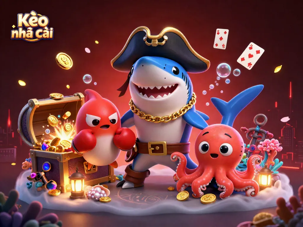 Kèo nhà cái highlights dynamic betting with 3D characters, coins, and underwater treasures.