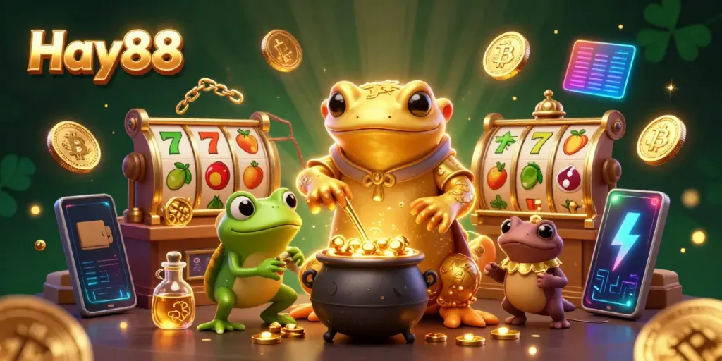 Experience thrilling gameplay at Hay88 with an alchemist turning winnings into gold and dynamic gaming elements.