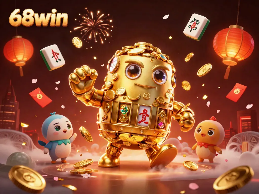 Engage with exciting gameplay elements of 68win in a vibrant 3D casino scene filled with gold.