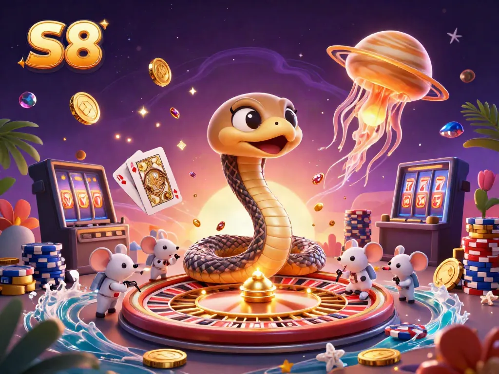Engage with S8's thrilling gaming paradise surrounded by exciting cosmic elements.