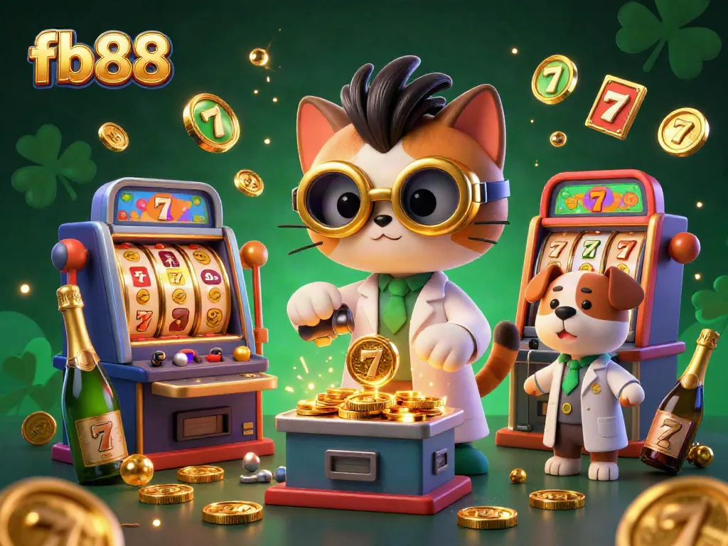 Experience the thrill of fb88 with a whimsical casino scene featuring a mad scientist and playful elements.