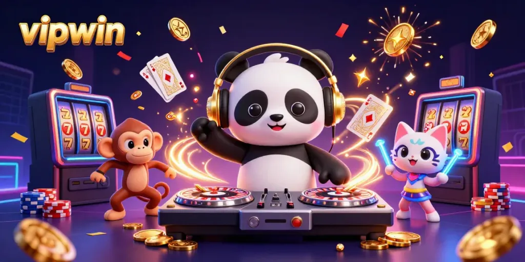 Experience the excitement with vipwin as DJ panda spins on roulette turntables surrounded by vibrant animations.