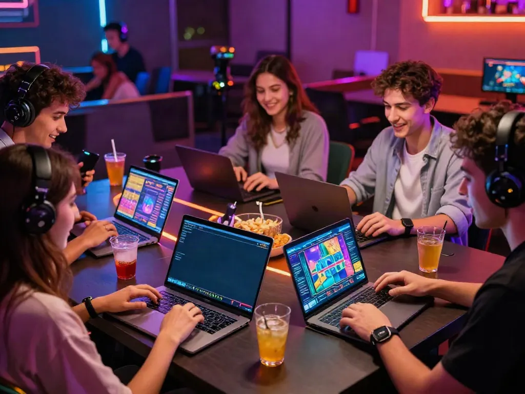 Exciting online gambling experience at red88 with friends enjoying games and vibrant atmosphere.