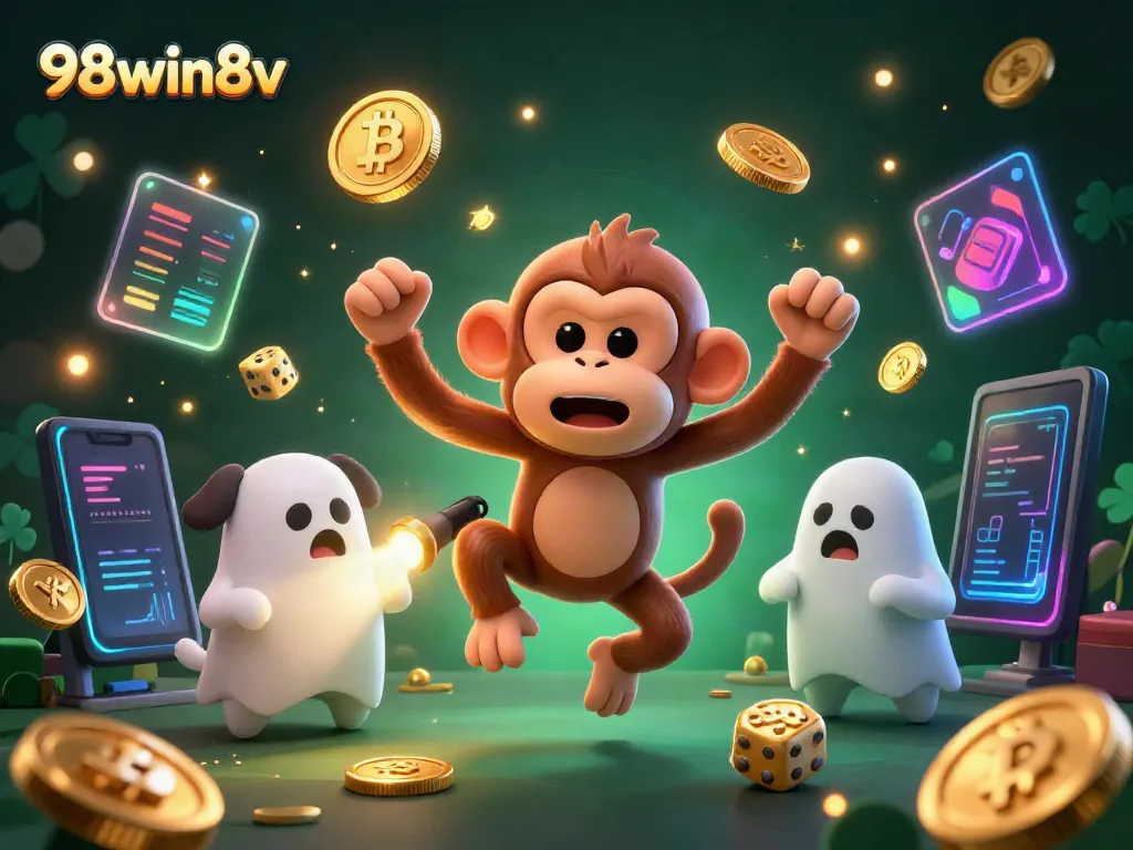 Engage with exciting games at 98win8v with a lively casino atmosphere featuring playful characters.