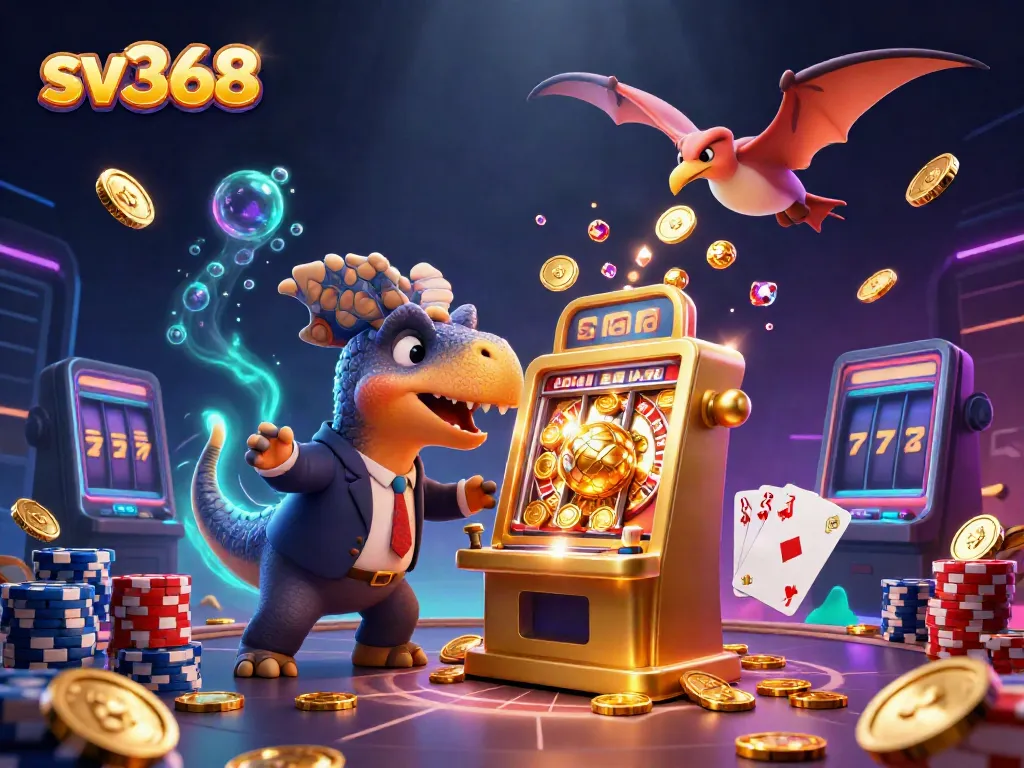 Experience thrilling sv368 action as a pachycephalosaurus hits a slot machine for coins.
