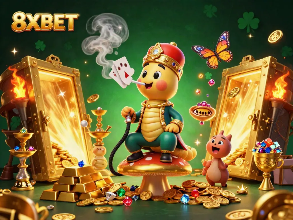 Experience winning strategies at 8XBET with this vibrant, detailed casino-themed illustration.