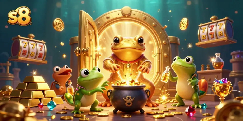 Engage in exciting s8 casino adventures with vibrant characters transforming gold and treasures.