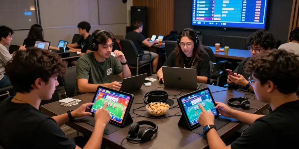 Exciting players enjoying 3 patti no1 card game on digital platforms in a lively gaming space.