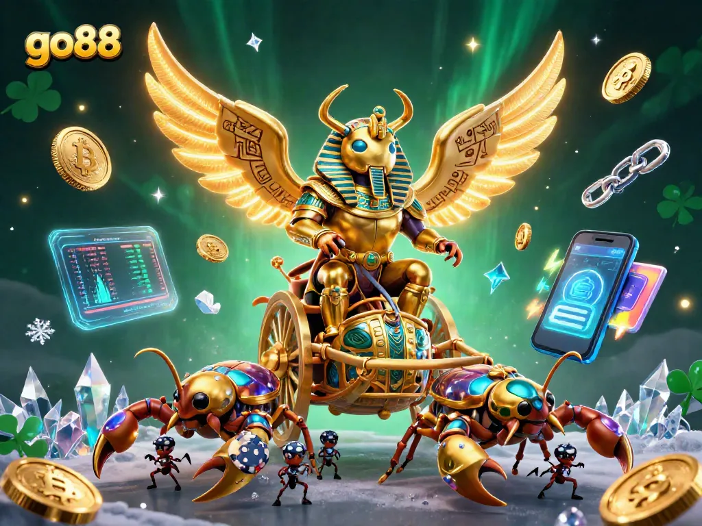 Trải nghiệm chơi game go88 với hình ảnh 3D hoành tráng của bọ hung và các quân lính mang chip poker.