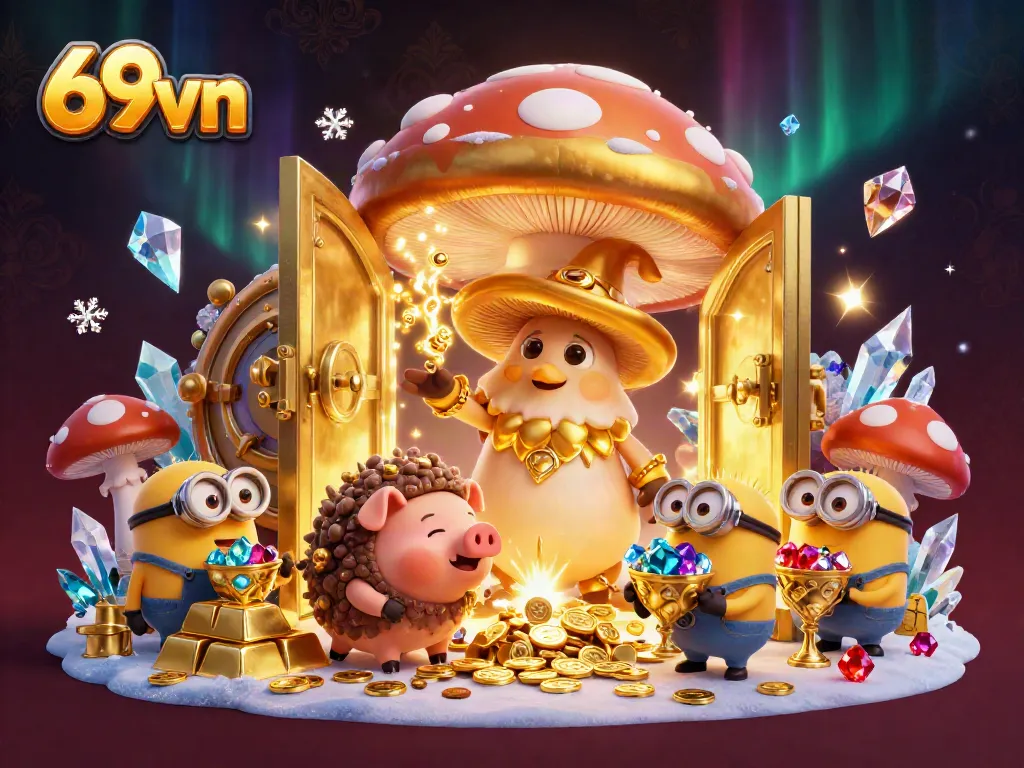 Engage with the magical wizards of 69vn as they unlock treasure in an enchanting casino scene.
