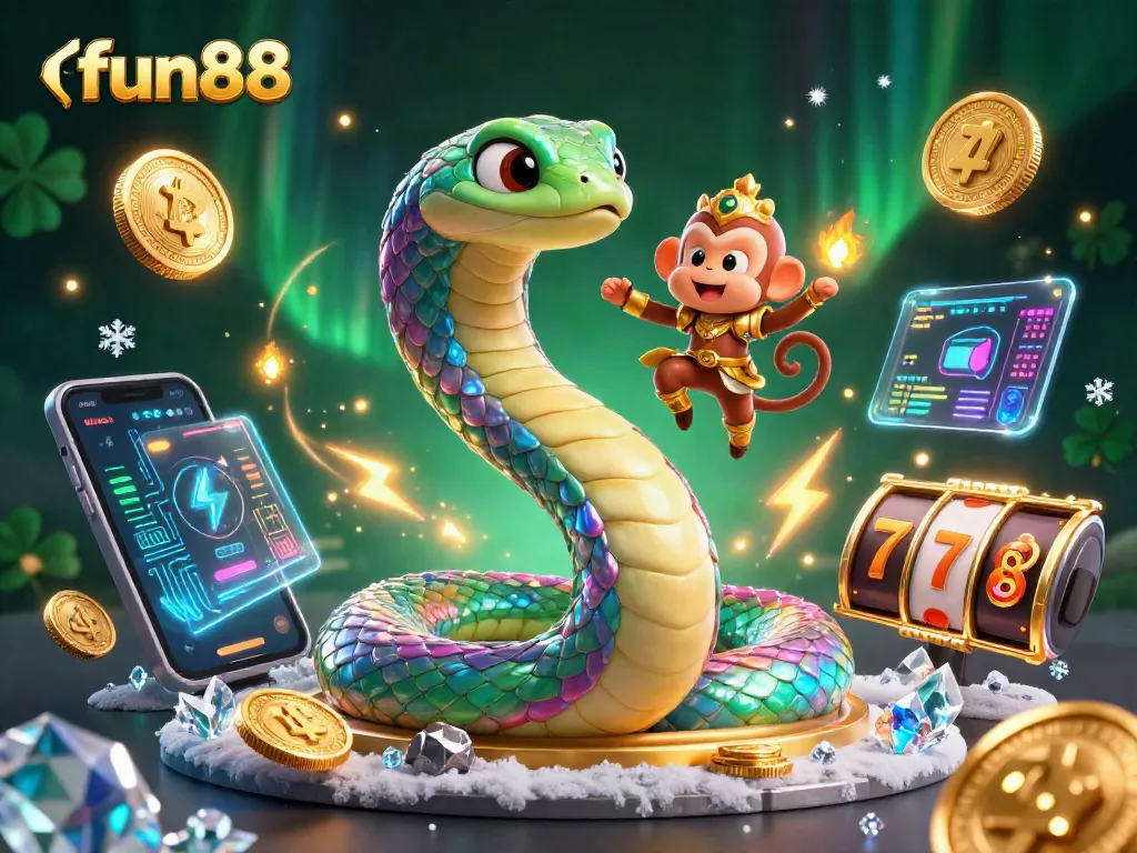 Engage with fun88 through vibrant slots and magical scenes featuring a rainbow serpent and monkey king.