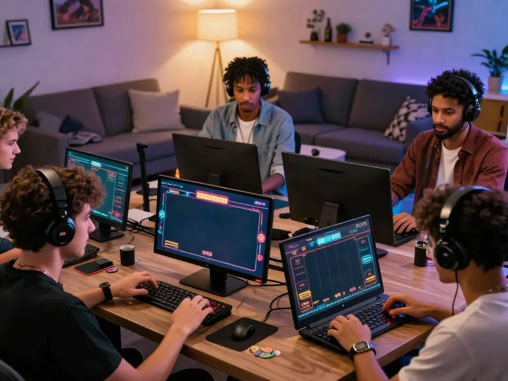 Players enjoying the SV88 live casino gaming experience in a cozy, modern setting