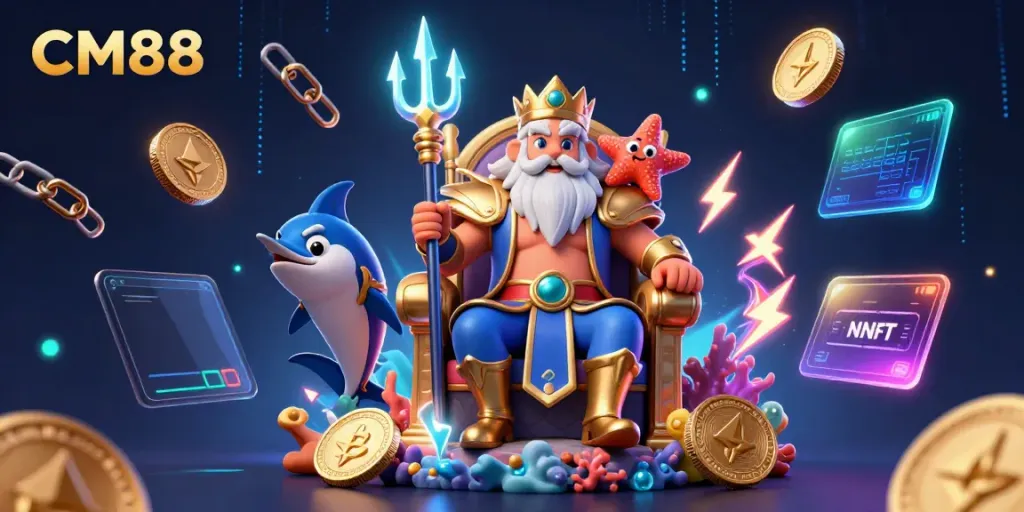 Experience thrilling moments at CM88 with Neptune, coins, and vibrant casino elements.